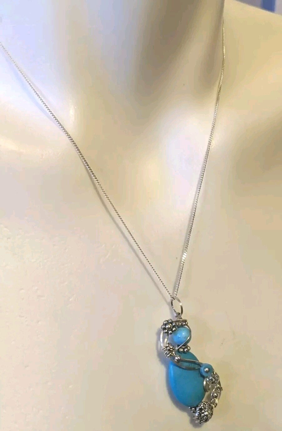 Solid sterling Silver Hand Wire Wrapped Turquoise… - image 3