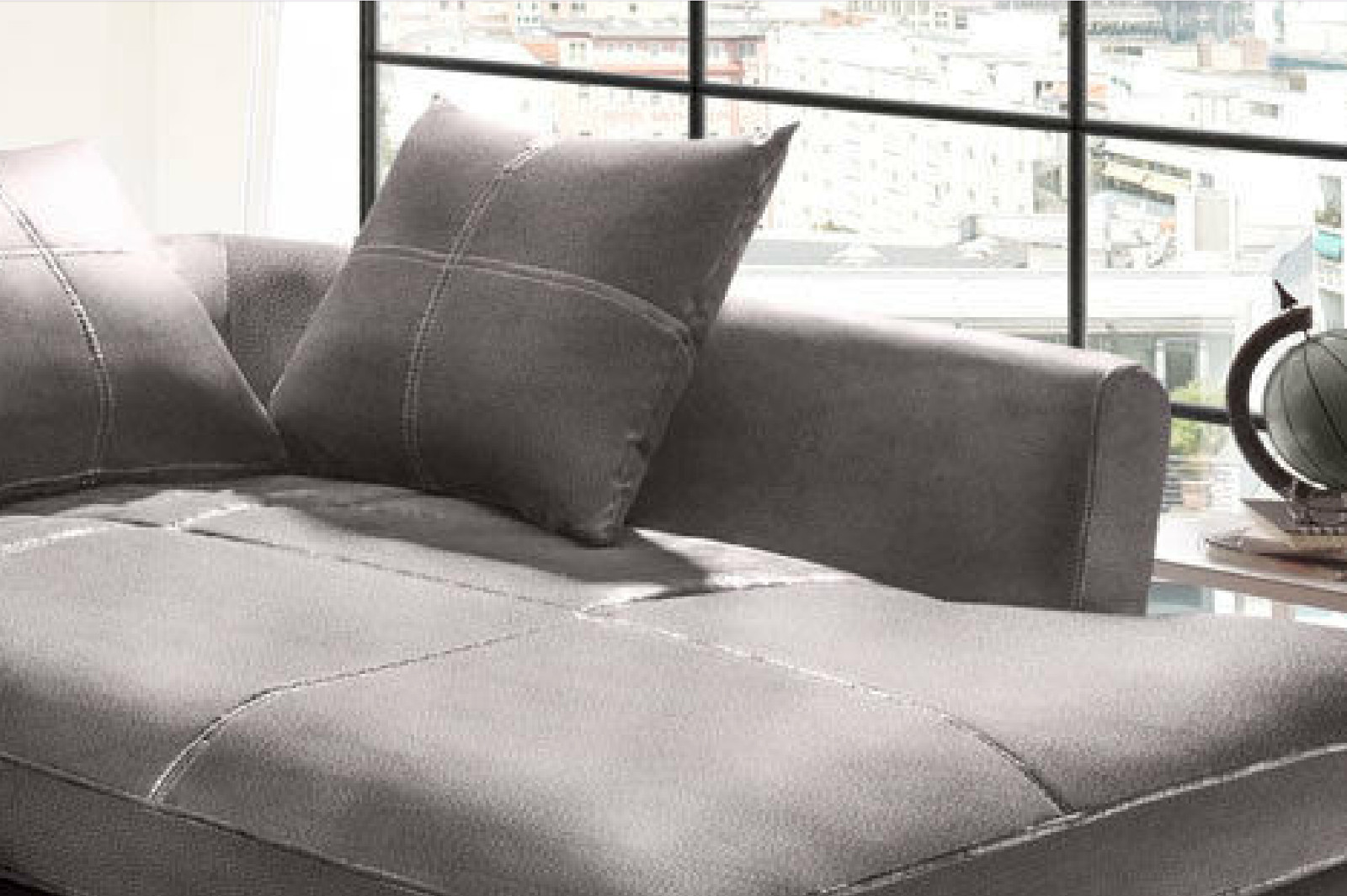 Design Couchgarnitur Grau Sofa K-Leder Eck Sofa Wohnlandschaft Megasofa Rechts