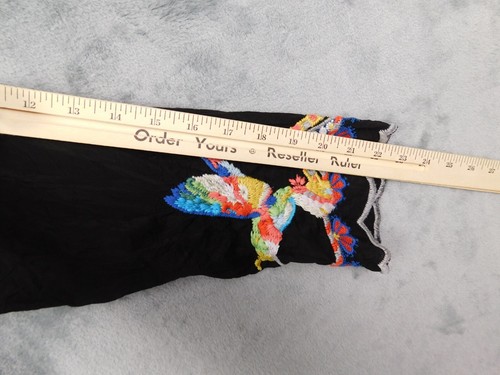 Johnny Was Blouse Medium Black Embroidered Hummingbird Boho Festival Rainbow - Picture 11 of 12