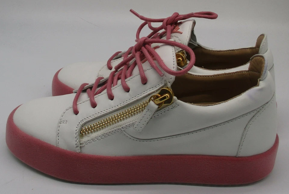 Giuseppe Zanotti белые кожаные кроссовки с розовой замшевой отделкой размер 39,5 - Изображение 3 из 4