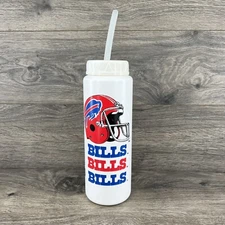 Buffalo Bills Betras Vintage Squeeze Water Bottle w/ Straw Retro Double Logo