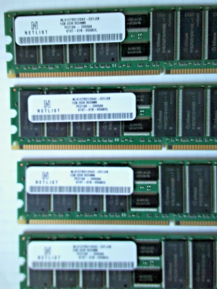 NETLIST 4GB 4x1G NL9127RD12042-D21JIB 4 X 1GB DDR RDIMM PC2100 MEMORY - Image 3 of 4