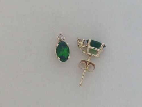 Natural Chrome Diopside with Natural Diamond Earrings Solid 14kt Yellow Gold - Afbeelding 1 van 5