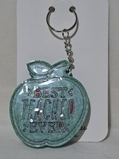 Handmade Teacher Resin Keyring, Best Teacher Ever, Green And Red