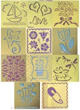 Plaid All Night Media Brass Embossing Stencil - Flowers,Boat,Dragonfly,Love,Star