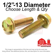 1/2"-13 Grade 5 Serrated Hex Flange Screws Bolts Zinc Yellow (Pick Length & Qty)