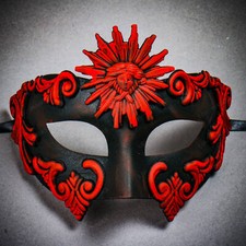 Warrior Roman Greek Sun Venetian Masquerade Ball Party Face Mask - Black Red