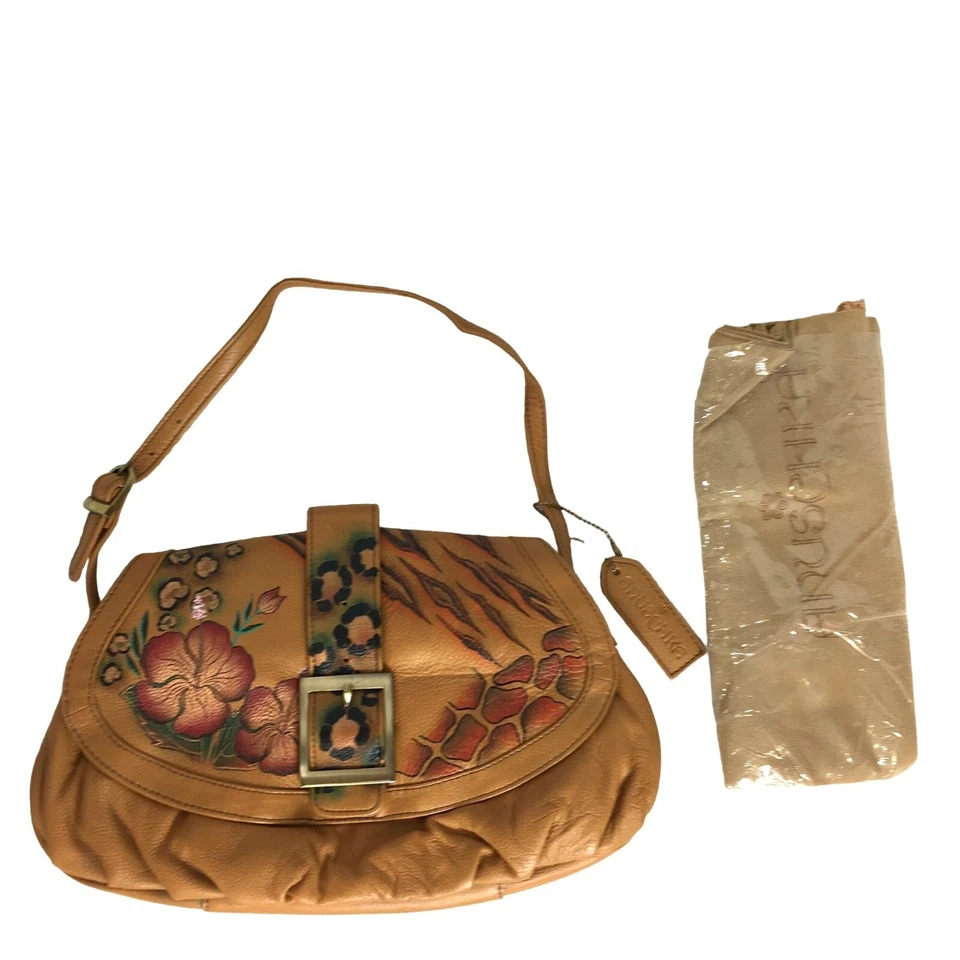 Anuschka NUNCA USADA Bolsa de Ombro de Couro Pintada à Mão Y2K Rosa Animal Mensageiro - Imagem 3 de 4