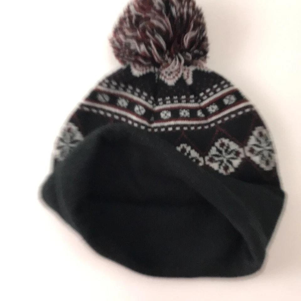 Empyre Est 1999 Negro Invierno Pom Sombrero con Patrón Rojo Oscuro Blanco Foto 3 de 4