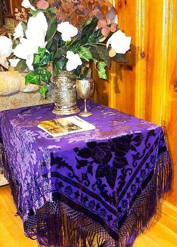 Silk Piano Shawl Wrap Scarf Burnout Velvet Purple Shawl Maya Matazaro USA - Picture 4 of 6