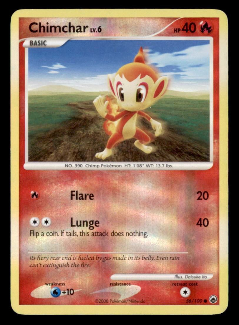 Chimchar 56/100 Common Majestic Dawn Pokemon Reverse Holo Moderately Played