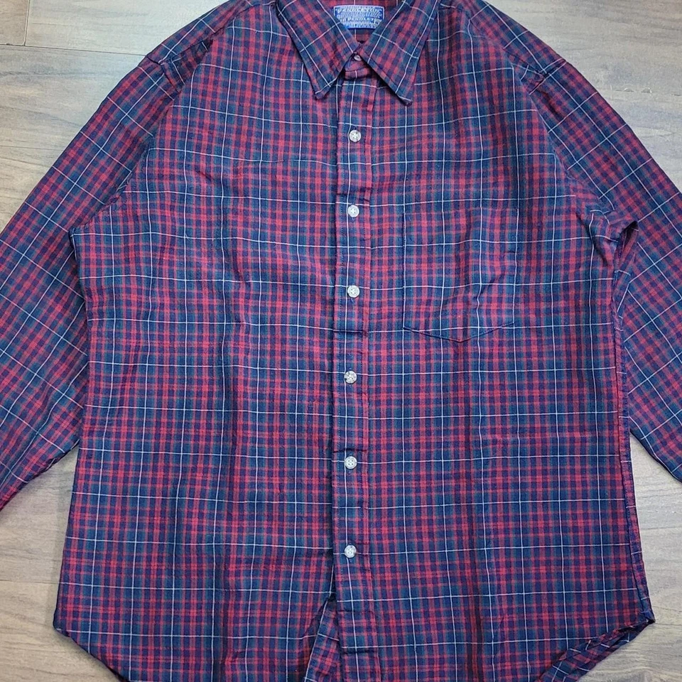 Vintage 80s-90s pendleton red and green striped dress shirt Size Large - Image 3 of 4