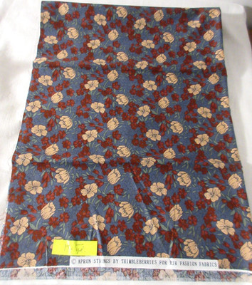 RJR Fabrics THIMBLEBERRIES APRON STRINGS Blue Red Tan Floral 1 1/4 Yards