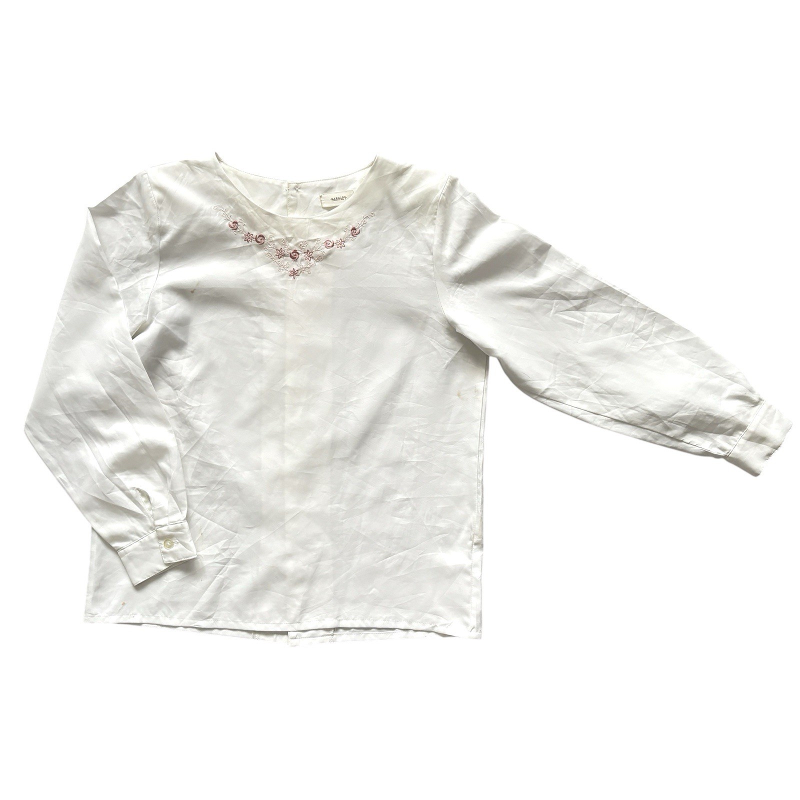 Vintage Womens Top White Floral Embroidered Boho 14 image 2