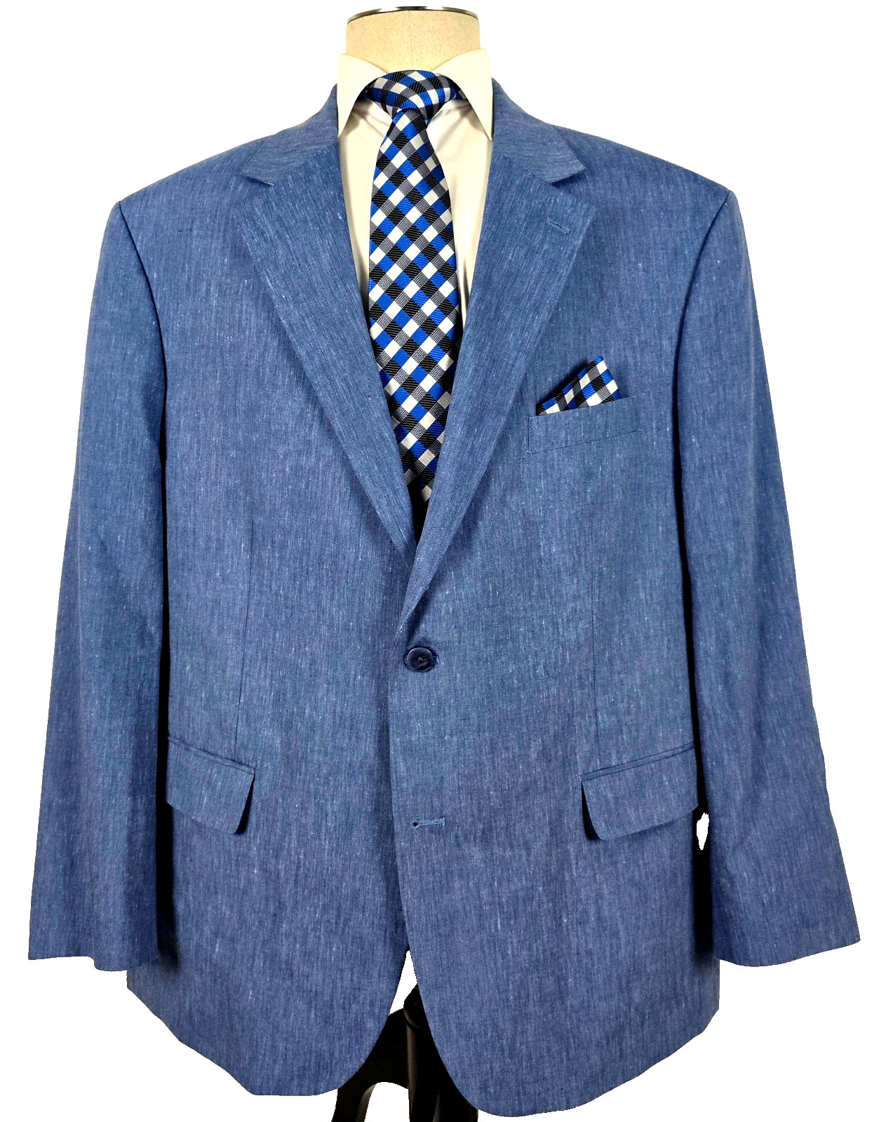 Oak Hill Linen blend Sport Coat Blazer Blue Sharkskin 2XLT 50 - 52 Long