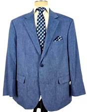 Oak Hill Linen blend Sport Coat Blazer Blue Sharkskin 2XLT 50 - 52 Long