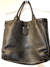 Designer COLE HAAN Village Classics H06 black pebble leather shopper TOTE bag LG