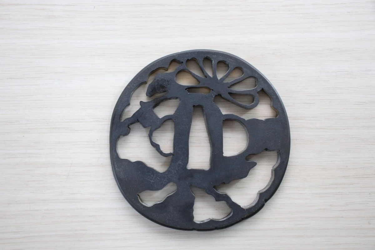 黑色黄铜古董日本刀镡| eBay