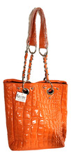 Orange Crush Faux Leather Purse Crossbody Bucket Bag Chain Strap