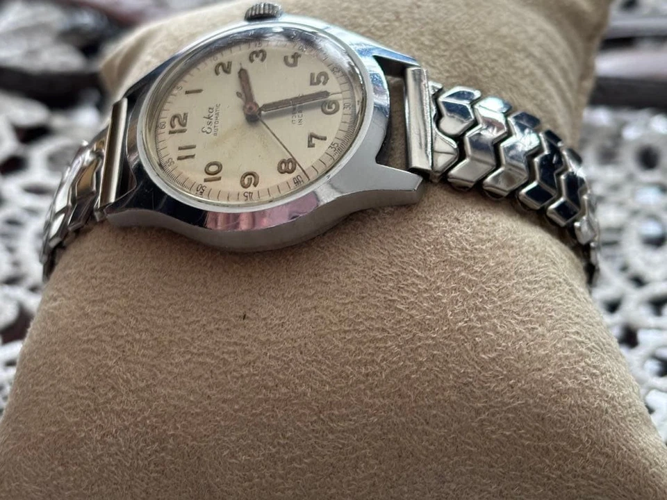 Reloj Automático Eska Plateado Acero Inoxidable Vintage Suizo 32mm Funcionando Foto 4 de 4