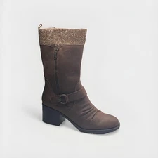 Baretraps Wylla Womens Boots Size 7M Distressed Brown Knit Cuff Mid Calf