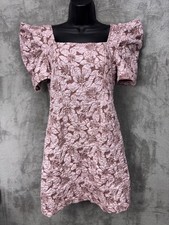 Womens Floral Burnout Puff Sleeve Square Neck Dress Sz M Fairy Romantic Regal