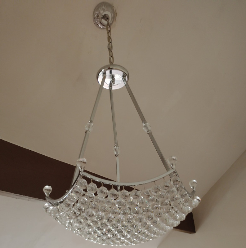 Clear Crystal Silver Metal Chandelier Ceiling Light Fixture Hardwired Indoor