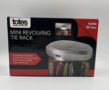 NEW Totes Mini Revolving Tie Rack Holds 30 Ties Built in Light, Wall Mountable