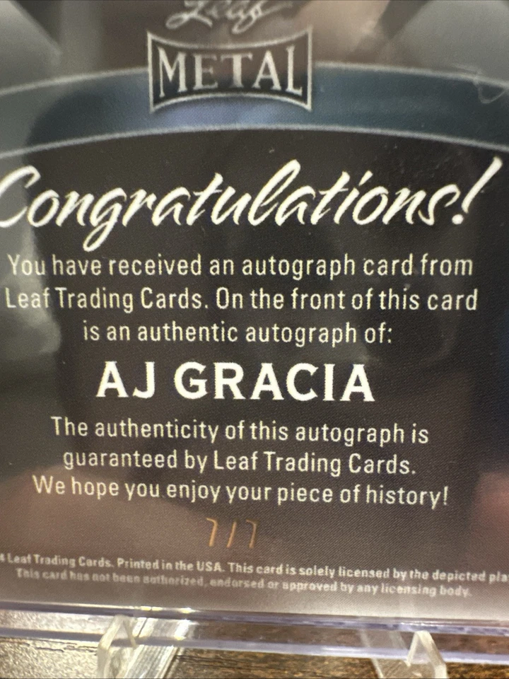 AJ Gracia Auto 7/7 2024 Leaf Metal Diamond Wonders DW-AJG Blue Mojo UVA Transfer - Image 3 of 3