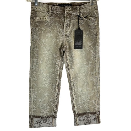 Liverpool Jeans Women’s 29" Gray Green Floral Pattern Cuffed Cropped Stretch $98 - Picture 2 of 11