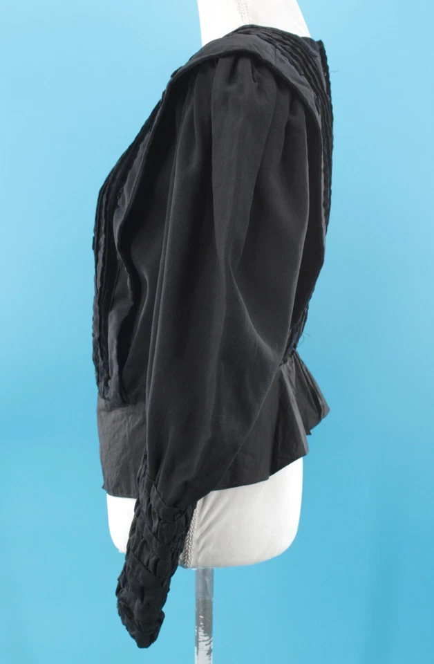 Chaqueta de lana negra eduardiana antigua de finales de 1800 de colección para mujer con ribete de terciopelo XS/S Foto 4 de 4