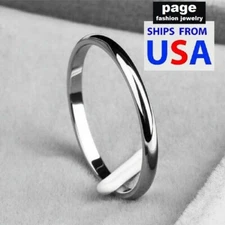 Traditional Silver 2mm Wedding Band Ring Polished Stainless Steel Size 5.5-11.5 