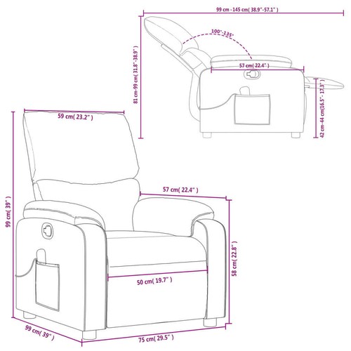 Massage Recliner Chair Cream Fabric vidaXL - Picture 12 of 12