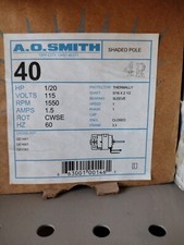 40 A.o. Smith 120hp 1550 Rpm 115v Shaded Pole Motor