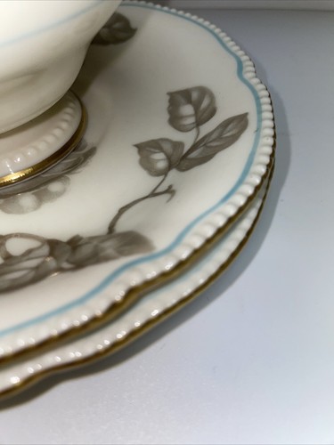2 Vintage CASTLETON CHINA Gloria Taupe Roses Footed Cup & Saucer Made in USA - Picture 7 of 7