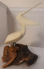 Vtg John Perry Pelican Sculpture Statue Bird Burl Wood Newbury Park Ca. 12/89