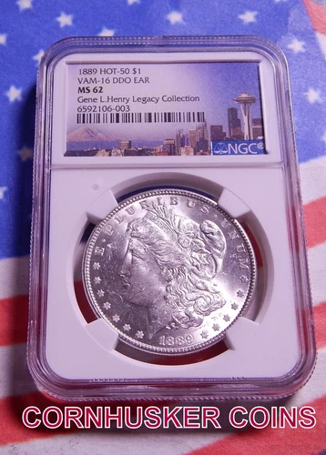 1889 MORGAN SILVER DOLLAR HOT-50 VAM-16 DDO EAR NGC MS62 ~ BRIGHT WHITE