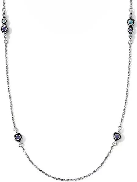 Brighton HALO Silver Twinkle Blue Crystal Long Station Necklace  MSRP $98  NEW