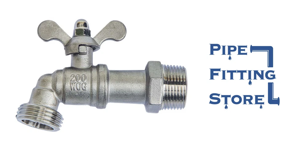 Grifo de acero inoxidable de 3/4" - Manguera de barril de lluvia de cuarto de vuelta Bibb MNPT x MHT WOG Foto 2 de 4