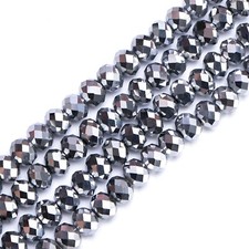 Metallic Silver Crystal Faceted Rondelle Loose Bead 11" Silver Faceted Beads