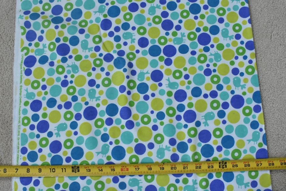 By 1/2 Yd, Blue Turquoise & Lime Birds & Bubbles on White Flannel, Springs,P7812 - Image 3 of 4