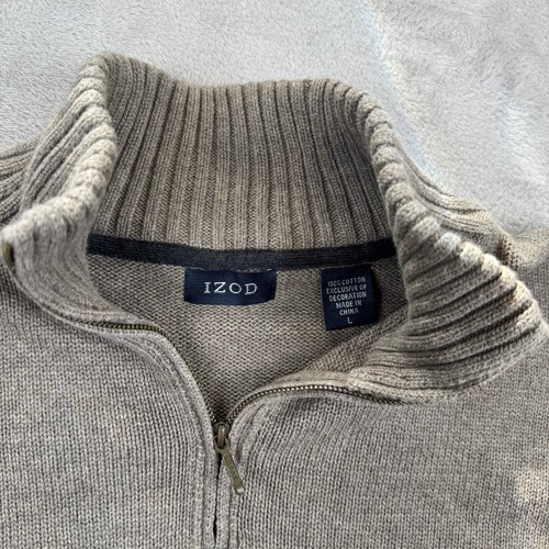 Suéter Tejido Izod Para Hombre L Marrón 1/4 Cremallera Cuello Simulado Pullover Vellón Cresta Logo - Imagen 3 de 6