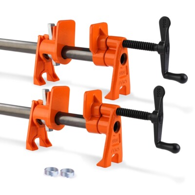 2-Pack 3/4'' Wood Gluing Pipe Clamp Set Fixture Heavy-Duty Pro Woodworking Clamps