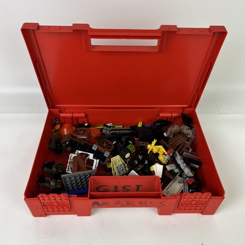 Vintage LEGO Hard Red Plastic Storage Container Case Carry Box Bin w/ Legos