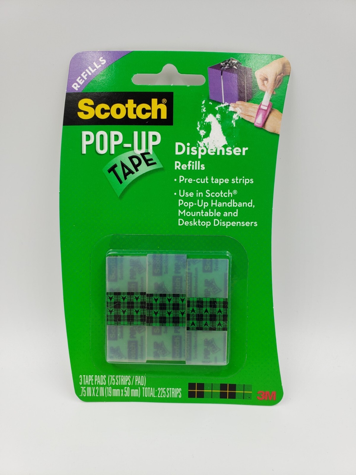 Scotch Pop-Up Tape Refills 225 Strips (3 Tape Pads W/ 75 Strips Per Pad)  New