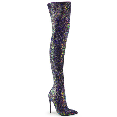 COURTLY-3015 elegante Pleaser High-Heels Overkneestiefel schwarz Multiglitter