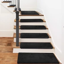 Plush Tape Free Bullnose Carpet Stair Tread Cover 14Pcs+Landing Mat Set PURE ERA