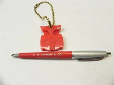 VINTAGE C.E. NIEHOFF & CO KEY CHAIN + BALLPOINT PEN (PEN STUCK IN POSITION) USED