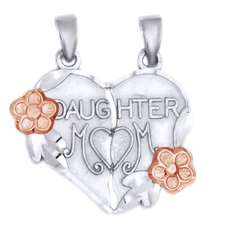 Break apart Mother Daughter Pendant 14k White Gold Plated