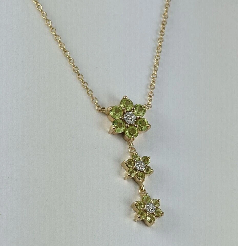 14k Yellow Gold Plated 2Ct Round Cut Lab Created Peridot Women Flower Necklace - Image 3 of 4